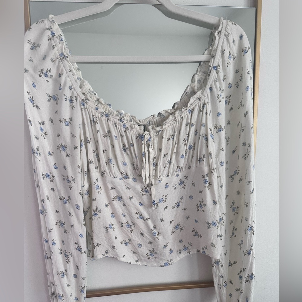 Blue and Off White Floral Blouse size M